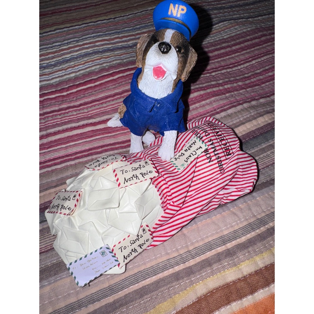 Christmas St Bernard Mail Carrier Dog Figurine North Pole Letters to Santa Decor